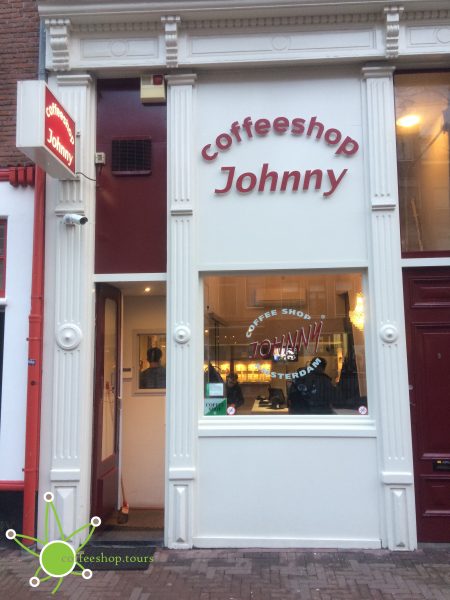The small little storefront of Johnny's Coffeeshop on Elandsgracht.