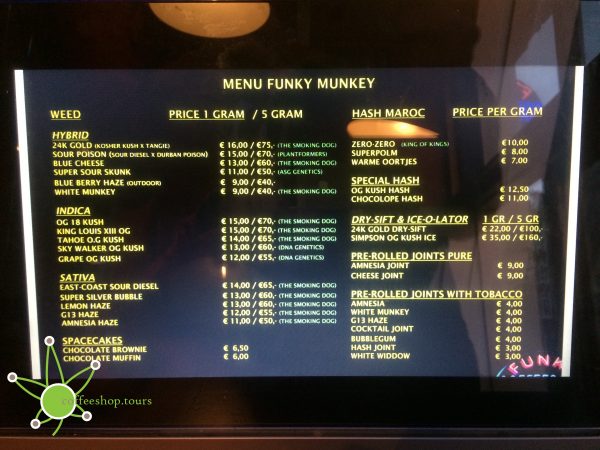 The menu you can find at Funky Munkeys in Amstedam