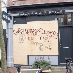 Closed down coffeeshop Roxy in Amsterdam on New Years Eve 2015.